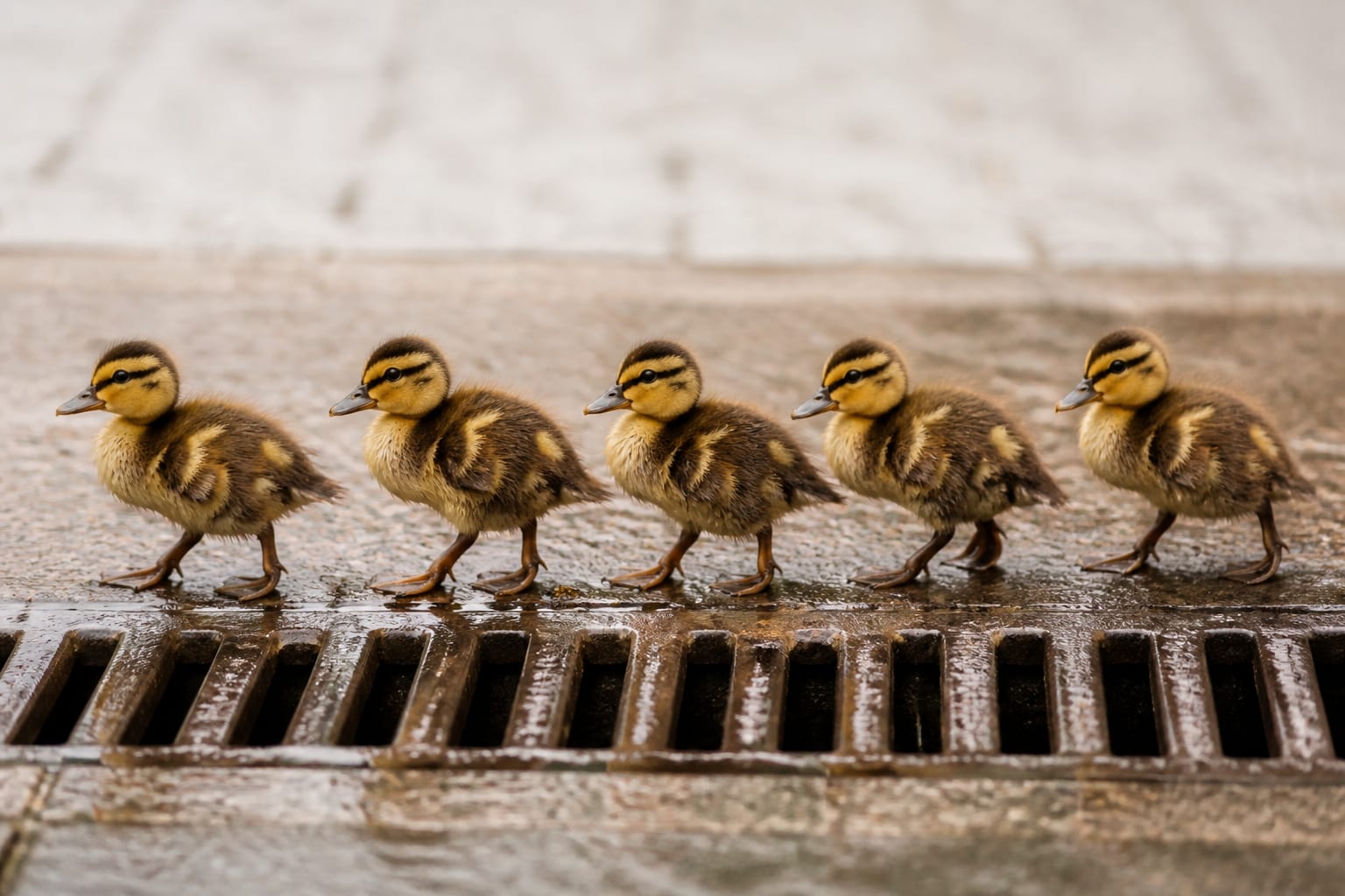 Nine Ducklings Vanish Down A Storm Grate While Their Mom Paces The Curb